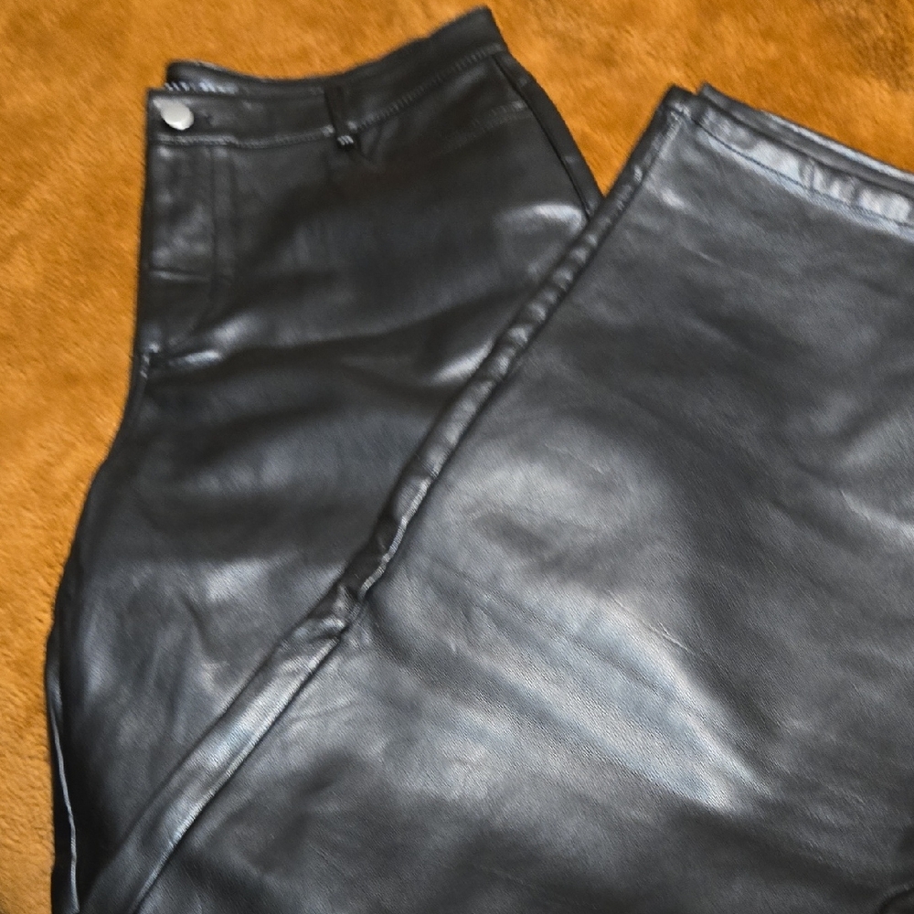 Blue Blush Leather Look Pants. Zip Front